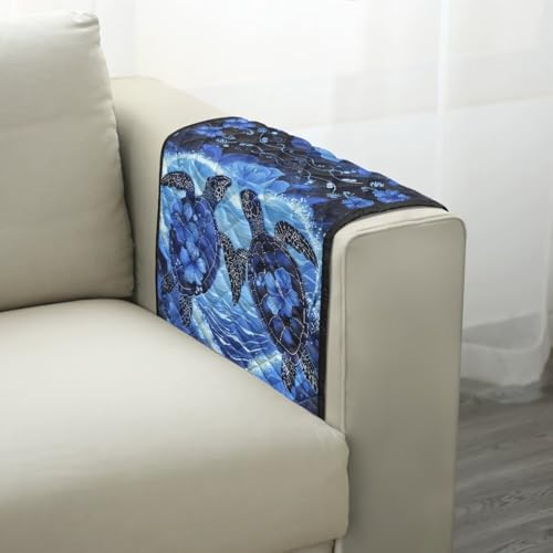 Blue Turtle Hibiscus Heart Print Couch Arm Covers Polyester Sofa Arm Covers with 2 Pocket Storage Anti-Slip Recliner Arm Protector Washable Sofa Armrest Organizer for Dogs Cats Pet - color: Blue Turtle Hibiscus Heart