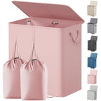 Lifewit Double Laundry Hamper with Lid and Removable Laundry Bags, Large Collapsible 2 Dividers Dirty Clothes Basket with Handles for Bedroom Laundry Room Closet Bathroom College, 136L Pink - color: Pink, size: 136L