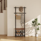 Coat Rack with Shoe Storage, Wood and Metal Frame, Entryway Hall Tree with Bench, Featuring 11 Hooks and 2-Tier Storage Shelves, 3-in-1, Entry Bench with Coat Rack (23.6" Walnut) - size: 60