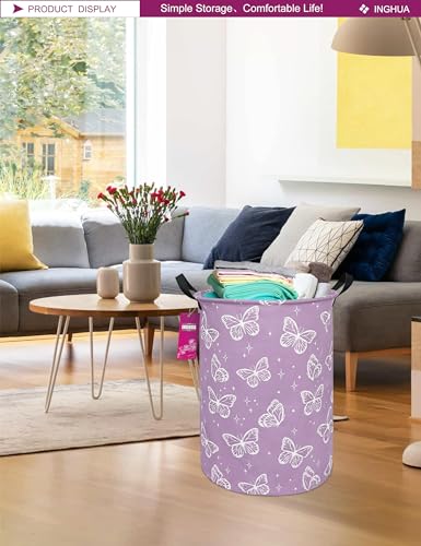 Laundry Hamper Large Canvas Fabric Lightweight Storage Basket/Toy Organizer/Dirty Clothes Collapsible Waterproof for College Dorms, Boys and Girls Bedroom,Bathroom(butterfly) - color: butterfly