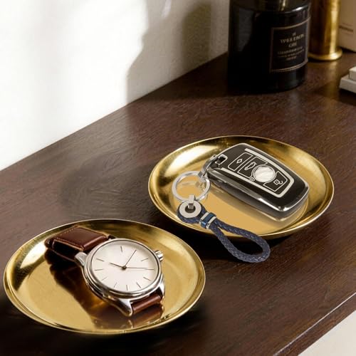 2 Pack 4 Inch Small Gold Tray, Palm-Sized Gold Jewelry Tray,Small Stainless Steel Tray for Jewelry, Vanity, Kitchen, Bathroom