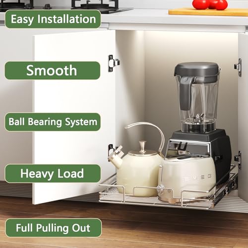 Pull Out Cabinet Organizer 19½" W x 21½" D, Heavy Duty Cabinet Pull Out Shelves, Slide Out Drawers Organization for Kitchen Cabinets Bathroom - color: 1 Tier, size: 19½"W x 21½"D