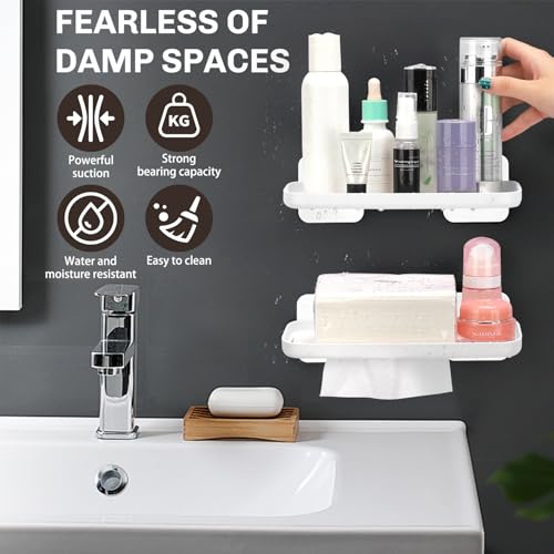 FAYYGYH 2 Pack Adhesive Floating Shelves No Drill Small Floating Shelf for Wall Storage Damage-Free Wall Mounted Organizer for Bathroom, Kitchen, Bedroom & Office (White) - color: White