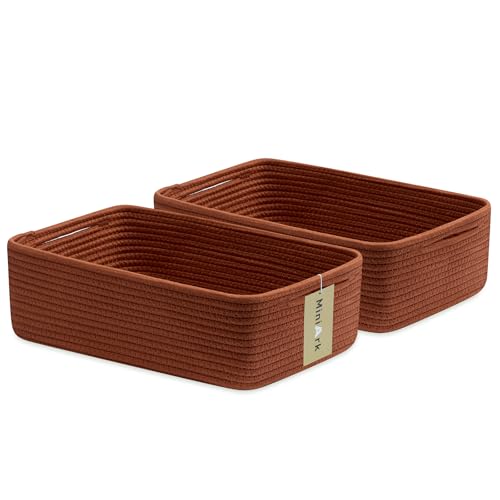 MiniArk Large Shallow Organizing Baskets 15x11x5.1 Inches - Rope Woven Storage Bins for Bathroom, Shelves, Cube Closet, Red 2 Packs - color: Oxide Red, size: 2pcs-L15×W11×H5.1"