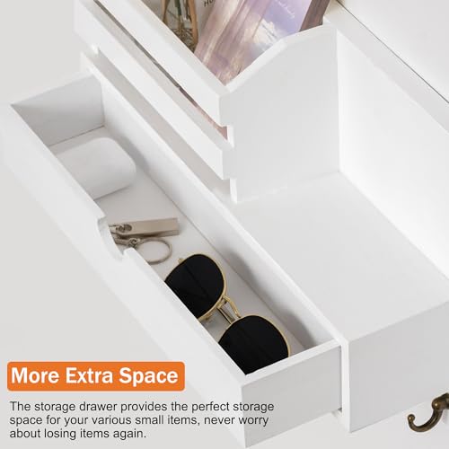 dreampossible Key and Mail Holder for Wall, Mail Organizer Wall Mount with 6 Hooks and Storage Drawer, Wooden Key Rack Hanger with Shelf for Entryway and Home Decor - color: White, size: Large(13.4''x8.7'')