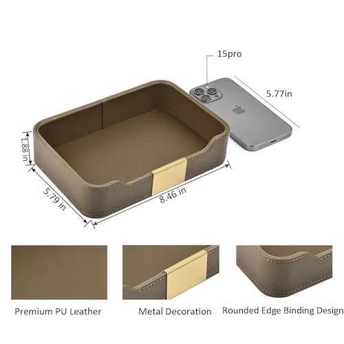 PU Leather Valet Tray Catchall Organizer for Men - Nightstand Dresser Desk Tray for Keys Wallet Watch Jewelry, Bedside Entryway Table Storage Box, EDC Accessories Holder Catch All Dish, Green - color: Green