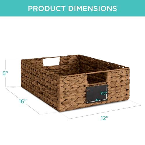 Best Choice Products Set of 4 16x12in Large Water Hyacinth Pantry Baskets, Woven Organizers w/Chalkboard Label, Chalk Marker - Chestnut - color: Chestnut, size: 12x16x5in