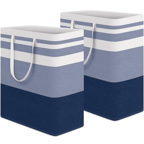 HomeHacks 2-Pack Large Laundry Basket, Waterproof, Freestanding Laundry Hamper, Collapsible Tall Clothes Hamper with Extended Handles for Clothes Toys in the Dorm and Family (Blue, 100L) - color: Blue, size: 100L