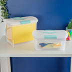 Sterilite Large Nesting ShowOffs, Stackable Small Storage Bin with Latching Lid and Handle, Plastic Container to Organize Office Files, Clear, 6-Pack - size: Large, style: 6 Pack
