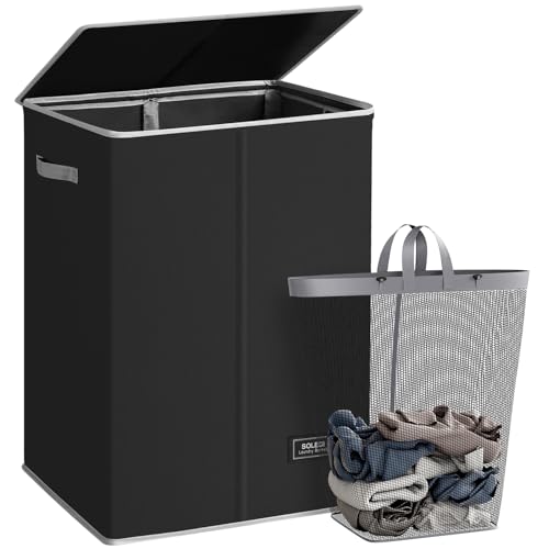SOLEDI Laundry Hamper with Lid 130L Large & Tall Collapsible Laundry Basket, Clothes Hamper with Bag Removable Easy to Carry, Dirty Hampers for Bedroom, Bathroom, Dorm, College, Black - color: Black, size: 130L