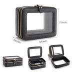 Aveniee XL Clear Makeup Organizer,Double Layer Travel Cosmetic Case with Brush Holder & Zippered Compartments,Big Toiletry Bag for Travel Accessories,2 Layers Large,Black - color: Black, style: Dual Layer Large