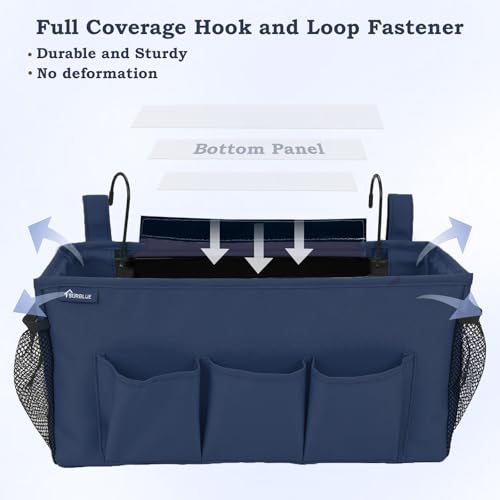 Surblue Bedside Organizer with Hook Bedside Caddy Hanging Storage Bag with Adjustable Straps and Water Bottle Holder for Home College Dorm Bunk Bed Accessories, Crib Bed Rails, Hospital Bed,Navy,2PCS - color: 2Pcs Navy