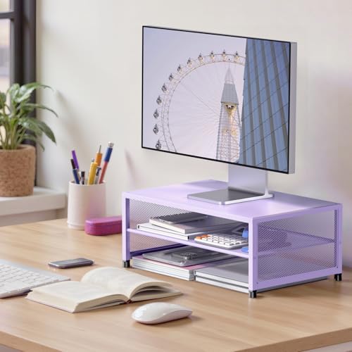 ECOLOVI 2-Tier Computer Monitor Stand Riser, Desk Organizer for Monitor, Printer & Laptop Stand, Desktop Workspace Organizers for Office Supplies(Purple) - color: Purple