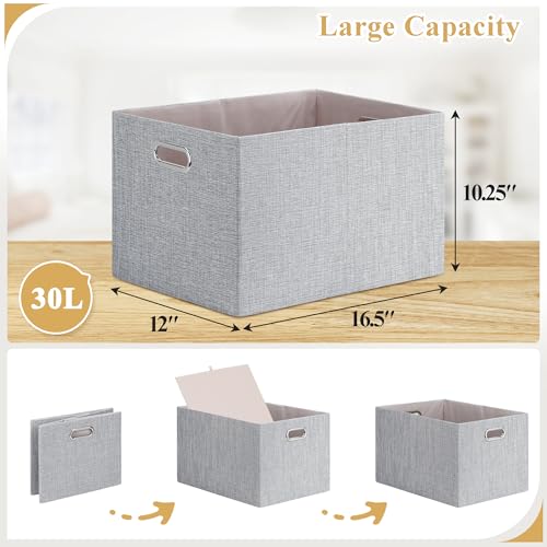 Posprica Closet Organizers and Storage, 4 Pack Large Linen Storage Bins, Decorative Shelf Storage Baskets for Organizing, Foldable Fabric Storage Box for Clothes, Toy, 16.5x12x10.25 Inch(Grey) - color: Grey, size: 16.5Lx12Wx10.25H