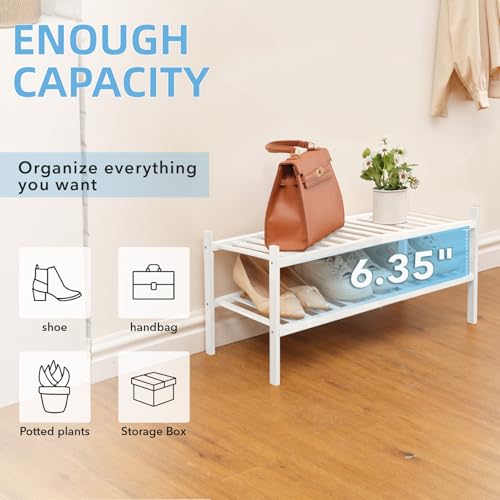 2 Tier Bamboo Shoe Rack Storage Organizer for Closet, Multifunctional Stackable Free Standing Shoe Shelf Organizer for Small Space,Entryway, Hallway, Bathroom27 x11 x13 (White, 2 Tier) - color: White, size: 2 Tier