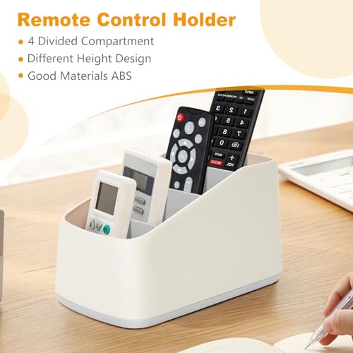 Remote Control Holder with 4 Compartments,TV Remote Caddy/Box/Tray Organizer for Bedside Table/Office Desk,Desktop Storage Organizer for Small Controller,Media Player, Office Supplies - color: Grey