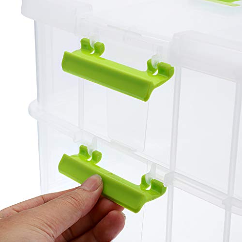 BTSKY 2 Layer Stack & Carry Box, Plastic Multipurpose Portable Storage Container Box Handled Organizer Storage Box for Organizing Stationery, Sewing, Art Craft, Jewelry and Beauty Supplies Green - color: Green