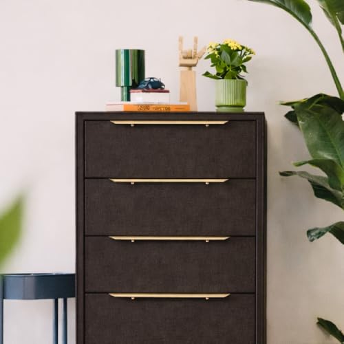 tinge Naima Premium Fabric Dresser - Strong Metal Frame, 5 Spacious Sag-Proof Drawers with Sleek Metal Handles - Premium & Durable Storage Solution for Your Home (Black) - color: Midnight Black, size: 14"D x 23.5"W x 41.8"H (5 Drawers)