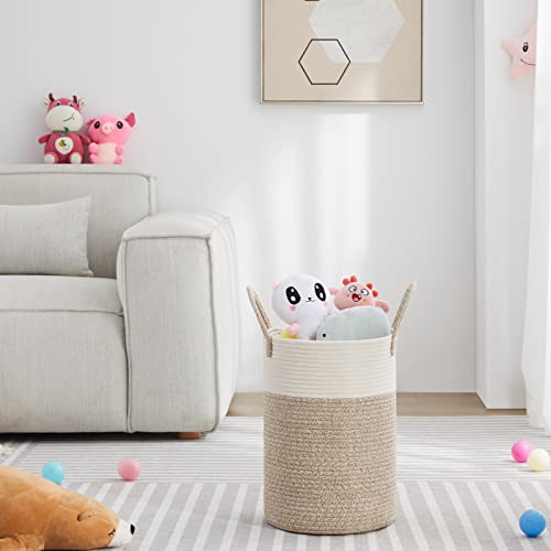 VIPOSCO Tall Laundry Hamper, Woven Rope Storage Basket for Blanket, Toys, Dirty Clothes in Living Room, Bathroom, Bedroom - 30L White & Brown - color: Brown, size: 30L
