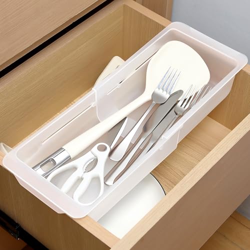 2 Pack Deep Drawer Organizer Bins, Adjustable Sliding Drawer Organizer Bin Expandable Tray for Kitchen Utensils, BBQ Tools, Towels, Durable Plastic Sliding for Easy Storage (12.4" to 18”) - size: 12.4" to 18”