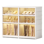 EHAMILY 3 Tier Foldable Shoe Rack Organizer for Closet 6-12Pairs Plastic Collapsible Shoe Racks Shelf for front door entrance Stackable Clear Folding Shoes Storage boxes XLarge Storage Cabinet - size: 3 Tiers 12 Pairs