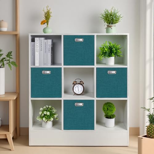Posprica Collapsible Storage Bins,13×13 Foldable Storage Cube Boxes Fabric Drawer Fabric Storage Bins Vinyl Record Cubby Cubes with Handles for Bookcase, Closet, Shelf, Cabinet , 4 Pack - color: Bright Green, size: 13×13×13/4pcs