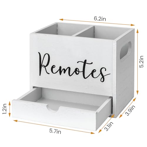 Remote Control Holder, 2 Slot Wooden TV Remote Holder for Table, Remote Box Desk Organizer with Drawers for Home Nightstand Office Supplies (White) - color: White