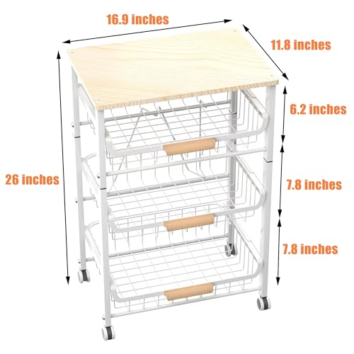 NiuYichee 4-Layer Fruit Basket Kitchen Food Storage Organizer and Storage Rack, Stackable Storage cart with Desktop, Pull-Out Hollow Metal Storage Basket, liding Out Storage,White - color: White 4-layer Rack