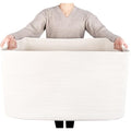 MINTWOOD Design 22in Extra Large Blanket Basket Holder Living Room, Rectangle Rope Woven Storage Basket with Handles for Laundry, Pool Towels, and Shoes, Dog Toy Organizer Bin Box, Creamy White - color: Creamy White