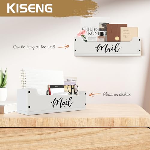 White Wooden Mail Organizer Countertop - Mail Organizer Wall Mounted, Office Mail Holder, Desktop Mail Basket for Counter, Letter Holder Box for Home Office Decor (White +Black Mail, 3.15") - color: White & Black
