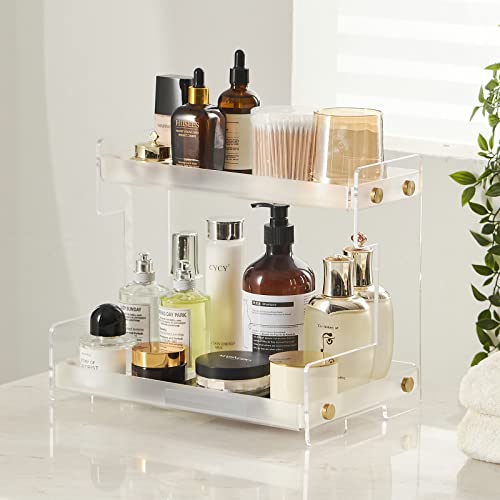 FFK Bathroom Organizer Countertop, 2 Tier Bathroom Counter Organizer Kitchen Spice Rack Cosmetic Organizer,Countertop Storage for Bathroom, Kitchen, Living Room, Bedroom, Dressing Table - color: Transparent