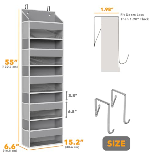 SpaceAid 2 Pack Over The Door Organizer with 5 Large Pockets and 10 Mesh Side Pockets, 5 Layers Door Organizer Hanging with Clear Window for Bedroom, Bathroom, Pantry and Nursery, Gray - color: Gray, size: 2 Pack