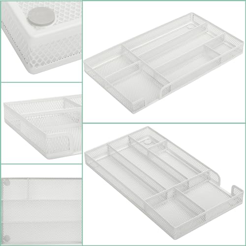 Annova Desk Drawer Organizer Tray for Office Organization - Metal Mesh - Storage Tray with Dividers for Pens, Desktop Accessories, Bathroom, Kitchen, Makeup and Office Supplies (Small, White) - color: White, size: Small