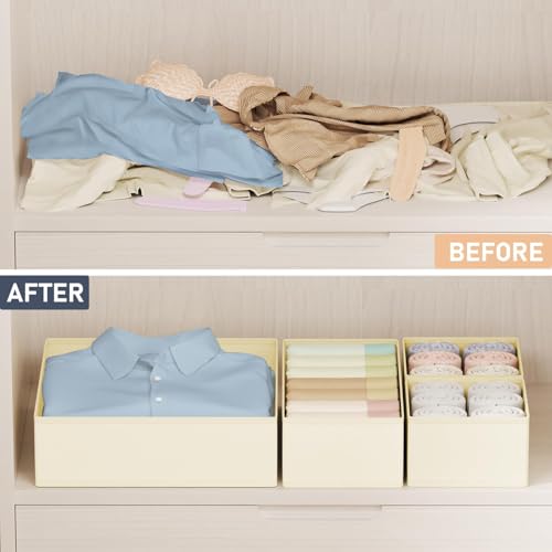 DIMJ Drawer Organizer Clothes 24 Pack - Foldable Baby Organizers and Storage Dresser Organizer for Bedroom, Closet Nursery Organization Dresser Dividers for underwear, Sock, Bra, Belt, Tie - color: Beige, size: 24 Pack