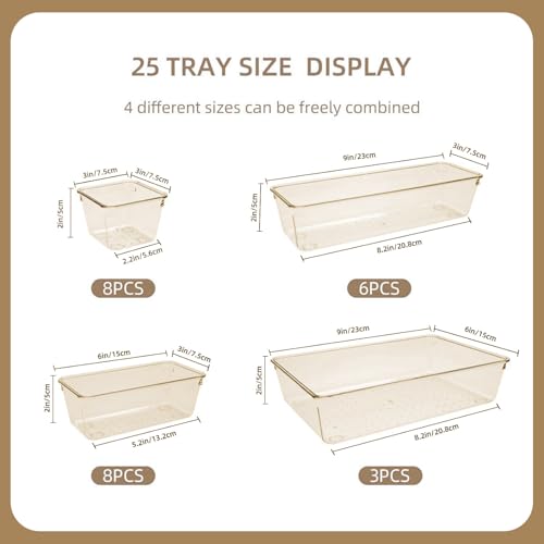 Kitchen Desk Drawer Organizers Storage for Office, Small Acrylic Vanity Trays Makeup Organizer for Drawer Bathroom Plastic Make up Organizers 25 Pcs Clear Champagne - color: Clear-Champagne