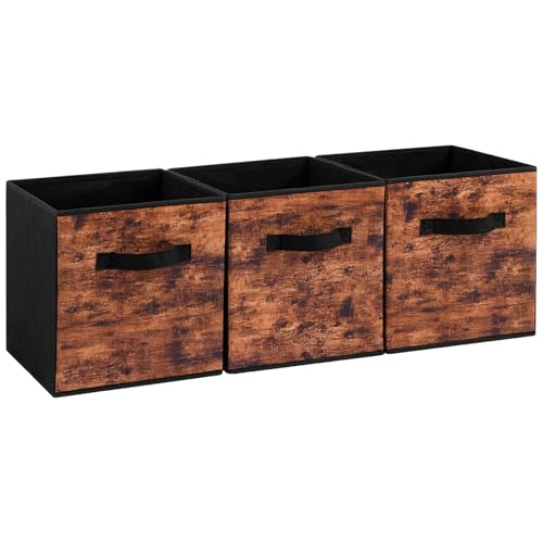 Stero Fabric Storage Cubes, 3 Pack Foldable Storage Bins with Handle, 11 Inch Storage Baskets Box for Shelves, Closet, Organizer, Rustic Brown and Black - color: Rustic Brown and Black, size: 11"-3 Pack