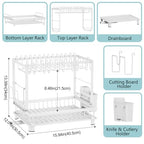 Multifunctional Dish Drying Rack - Rustproof, 2-Tier Dish Racks with Drainboard, Space-Saving Design, Utensil & Cup Holder for Kitchen Counter, White - color: White