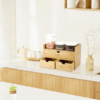 Charmewooden Bamboo Desk Organizer With Drawers Countertop Drawers Counter Storage Box Corner Desk Organizer for Home Office No Assembly Required (3 Drawers with shelf) - style: 3 Drawers with shelf