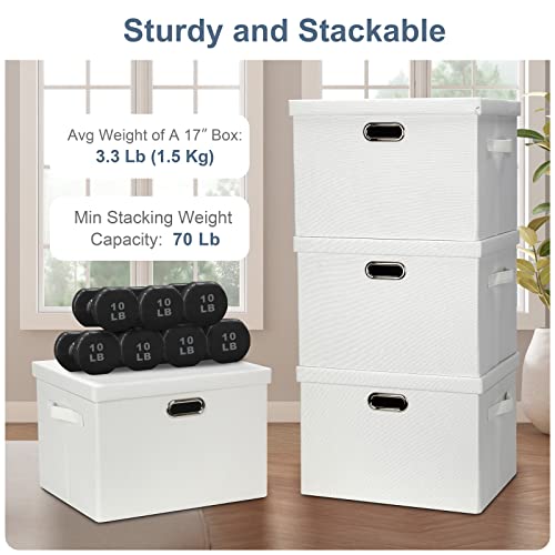 Graciadeco Large 17" 36 Quart Collapsible Stackable Storage Bins with Lids, 1 Pack White Foldable Fabric Closet Storage Boxes with Lids, 4 Handles Heavy-duty Linen Cube Baskets for Bedroom - color: White, size: Large -1 Pack