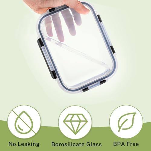 8 Pack Borosilicate Glass Food Storage Containers with Lids, Glass Meal Prep Containers, Airtight Bento Lunch Boxes with Snap Locks, Oven, Freezer and Dishwasher Safe, BPA Free, Kitchen Storage Set - color: Deep Black