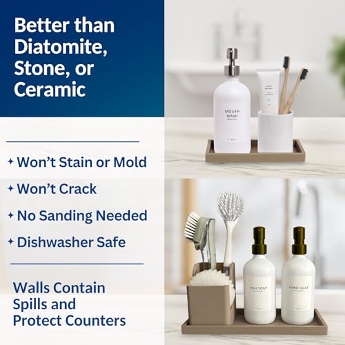 Spacewiser Countertop and Vanity Tray - 2 PC (11” and 7”) Shatterproof Silicone Kitchen and Bathroom Trays for Counter, Kitchen Soap Dispenser Tray, Vanity Trays for Bathroom, Perfume Key Tray - color: Coastal Sand, size: Set‐ 1 Small + 1 Large