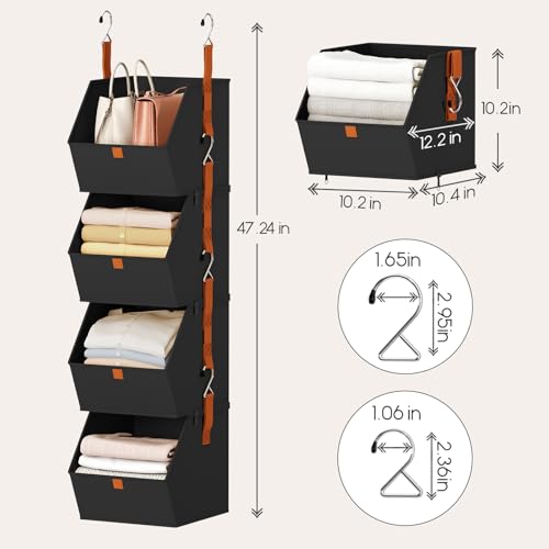 Homsorout Hanging Closet Organizer 4 Tier - Clothes Hanging Shelves, Space-Saving Closet System, Fabric Storage Bins Bedroom Organization, Collapsible Baskets for Home, Dorm, Rv, Black - color: Black, size: 4 shelves