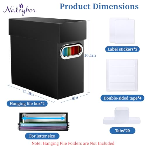 File Organizer Box with Lid & Handle, Thickened Cardboard Hanging File Folder Storage Boxes for Letter Size, Portable Filing Organizer for Office, Home, Classroom, Black 2 Pack - color: Black, size: 2 Pack