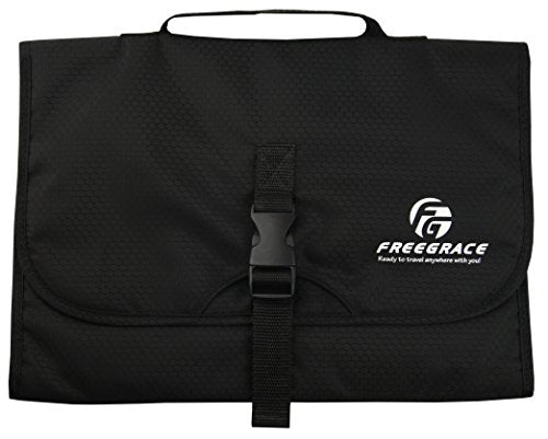 Freegrace Premium Hanging Toiletry Bag for Travel - Cosmetic, Jewelry, Toiletry, Makeup & Accessory Storage Organizer Bag, Large Size for Women & Men - color: Black
