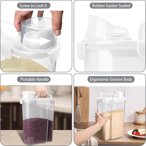 Komzon Rice Container, Airtight Rice Storage Container 10lb, Cereal Containers Storage, BPA Free Food Dispenser with Pouring Spout Handle for Flour Pasta Grain, Pet Dog Cat Bird Food Storage Container - color: 10lb White