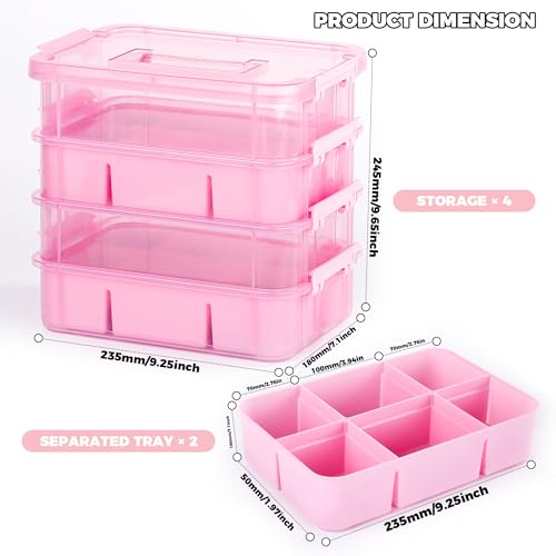 CraftGenes Art Supply Storage Organizer with 2 Removable Trays, 4-Layer 10QT Durable Craft Organizers and Storage for Sewing, Tool, Office Supplies, Art, Craft Supplies(Pink) - color: Pink