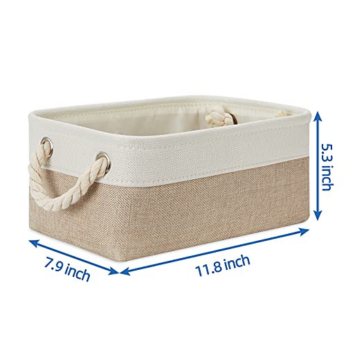 Temary Small Fabric Storage Baskets 6 Pcs Decorative Baskets Bins for Gifts Empty Foldable Storage Basket with Handles for Organizing Shelf, Towels (White&Khaki,11.8 L x 7.9 W x 5.3 H inches) - color: Beige&white, size: 11.8L x 7.9W x 5.3H inches (6pcs)