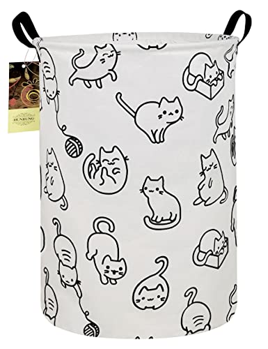 Collapsible Fabric Storage Basket, Waterproof Laundry Hamper with Handles, Round Storage Bin for Clothes Toys, Foldable Organizer for Bedroom Nursery Bathroom(Round-Black cat) - color: Round-Black cat