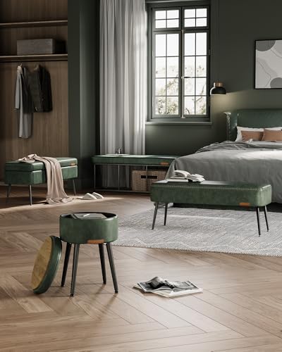VASAGLE EKHO Collection - Bench for Entryway Bedroom, Synthetic Leather with Stitching, Ottoman Bench with Steel Legs, Living Room, Mid-Century Modern, Loads 660 lb, Forest Green ULOM076C01 - color: Forest Green, style: Steel Leg Bench