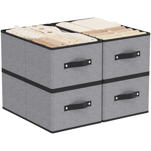 Foldable Storage Bins with Handles, Fabric Storage Cubes for Organizing, Decorative Linen Closet Organizers, 18.5 × 11 × 7.9 Inch, Gray, 4-Pack - color: Gray, size: Jumbo -4 Pack